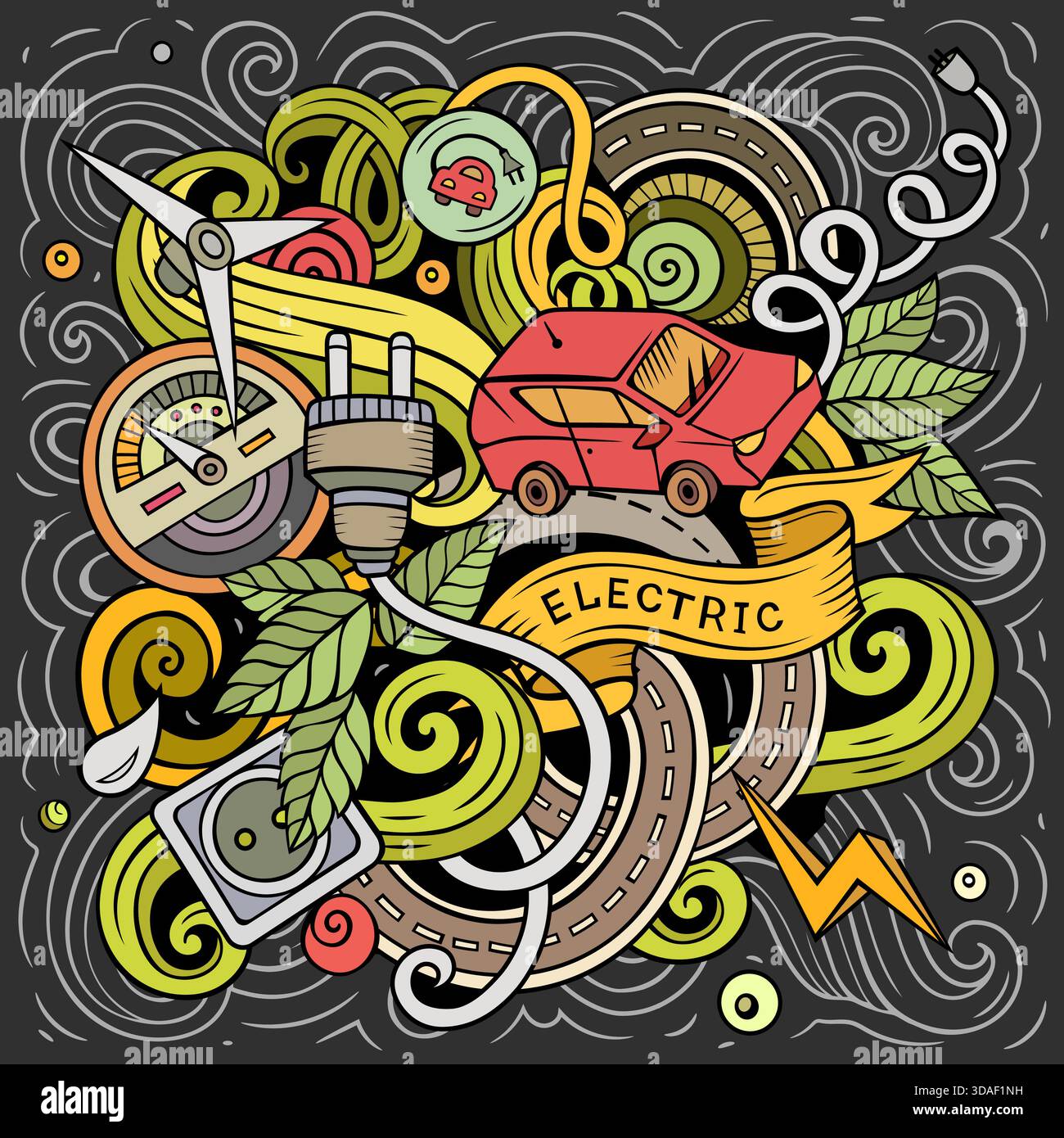Colorful vector doodle cartoon Electric Vehicles illustration Stock ...
