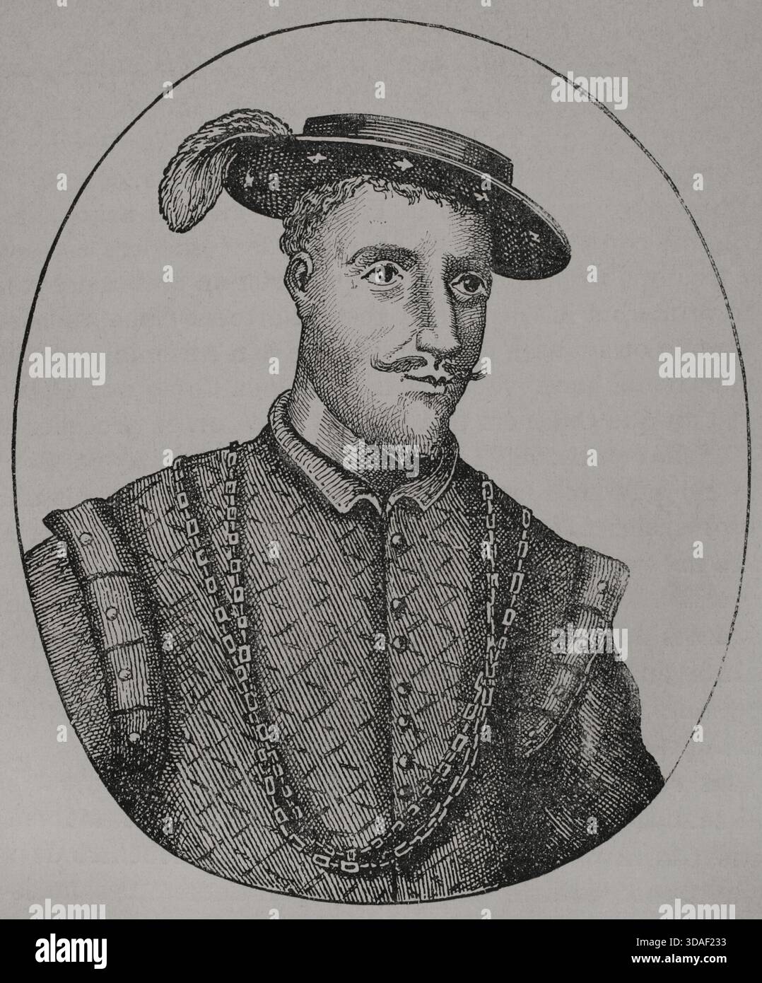 Juan de Grijalva (1489-1527). Spanish explorer and conquistador who participated in the exploration and conquest of Cuba in 1511. In 1518, he led an expedition to explore the coast of the Gulf of Mexico. Portrait. Engraving. "America. History of its discovery from primitive times to the modern era", written by Rodolfo Cronau. Volume II. Published in Barcelona, 1892. Stock Photo