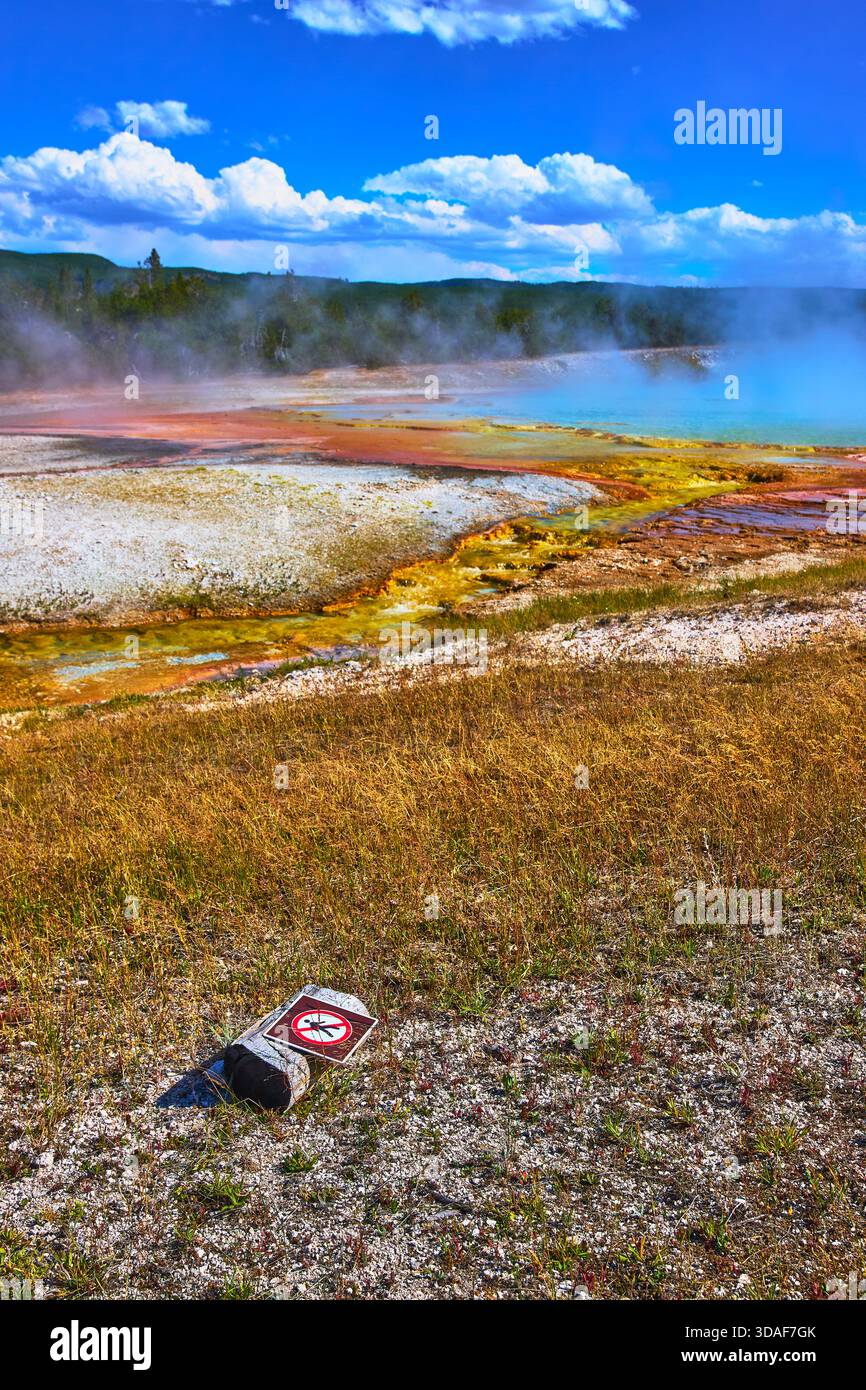 Hot Spring Sign Grand Prismatic Hot Spring Geothermal Landscape Warning Sign And ...