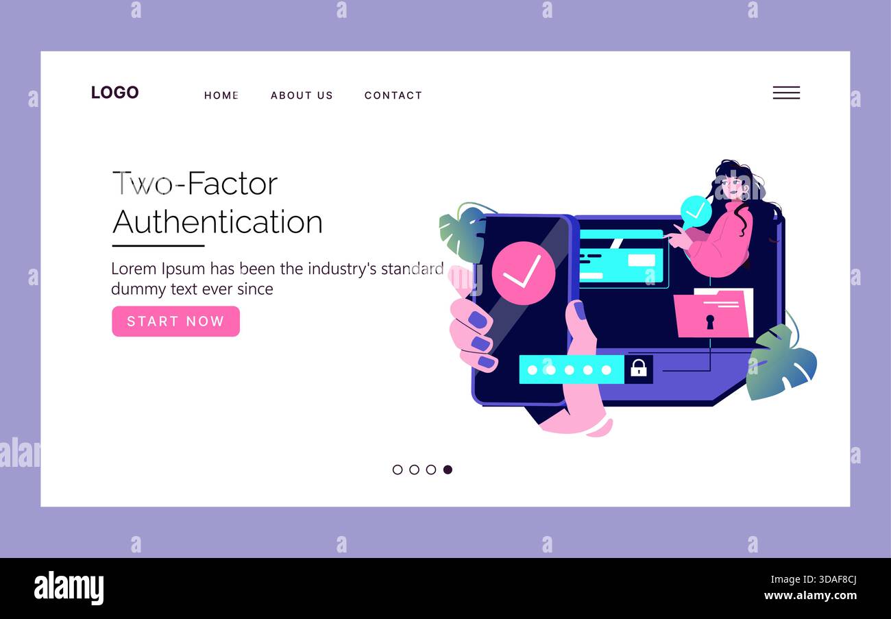 Two-factor authentication vector illustration showing a hand holding a ...