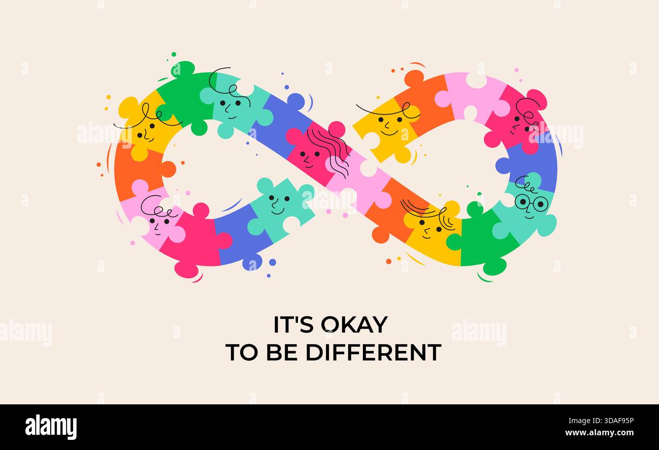 Infinity Symbol with funny kids faces, made from colorful puzzle pieces ...