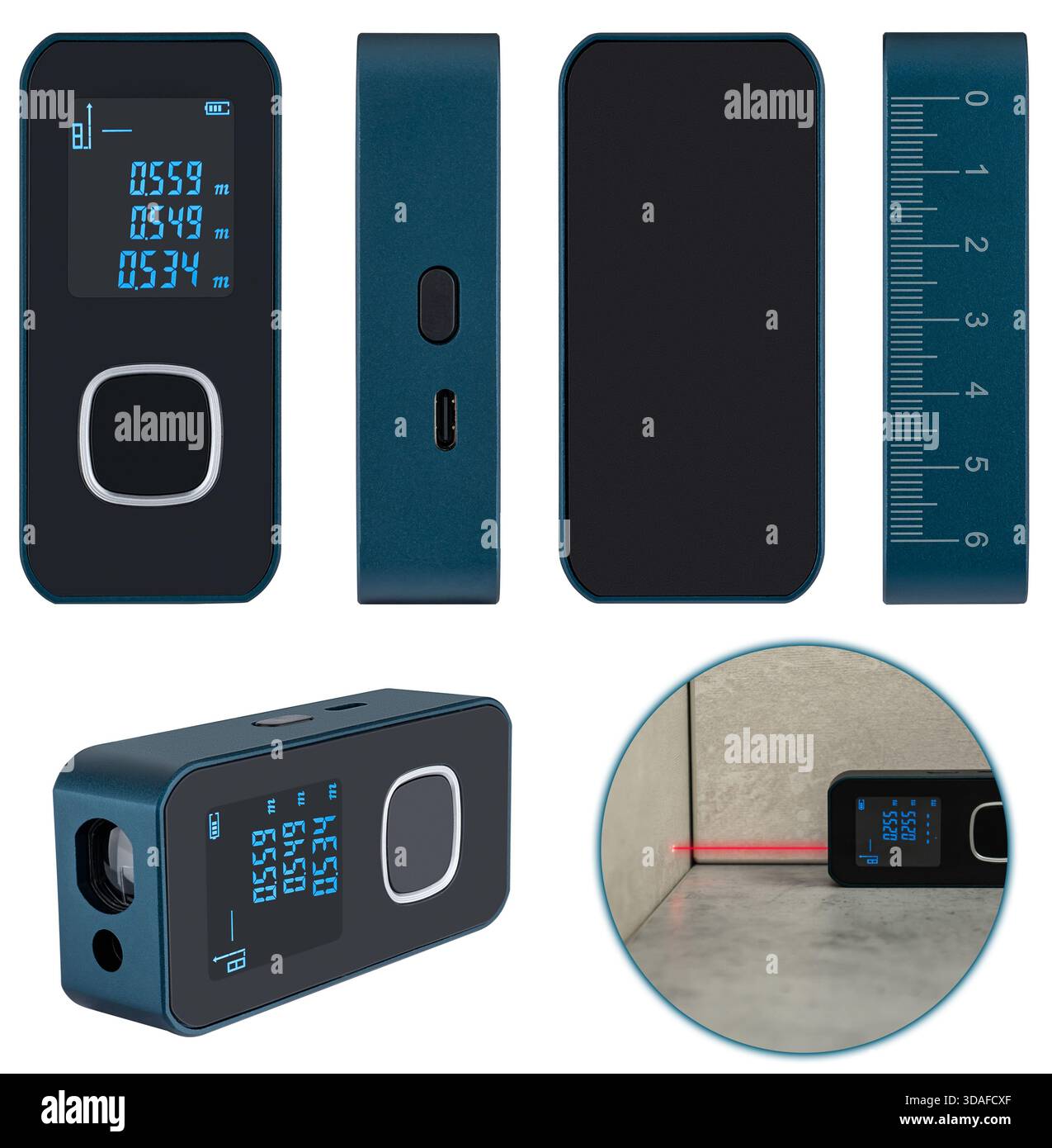 Electronic laser tape measure for construction and repair work. Stock Photo