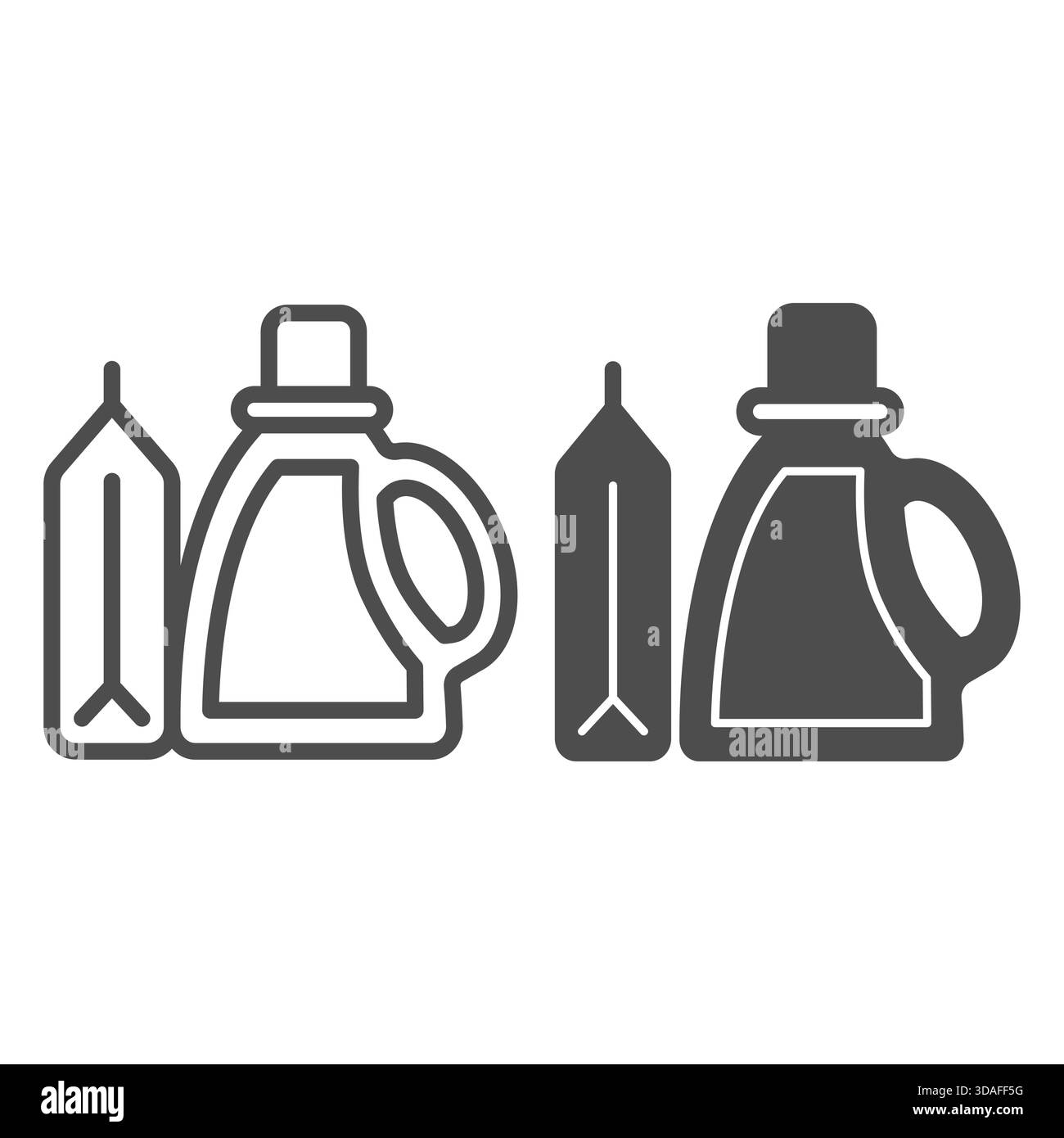 Powder and moisturizer bottle line and solid icon, washing concept ...