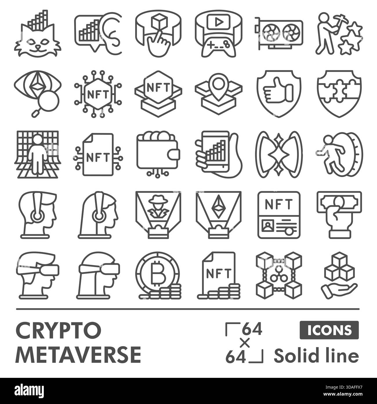 Crypto metaverse symbols collection or sketches, cryptography theme bubble  with line style signs for web and app. Vector graphics isolated on white ba  Stock Vector Image & Art - Alamy
