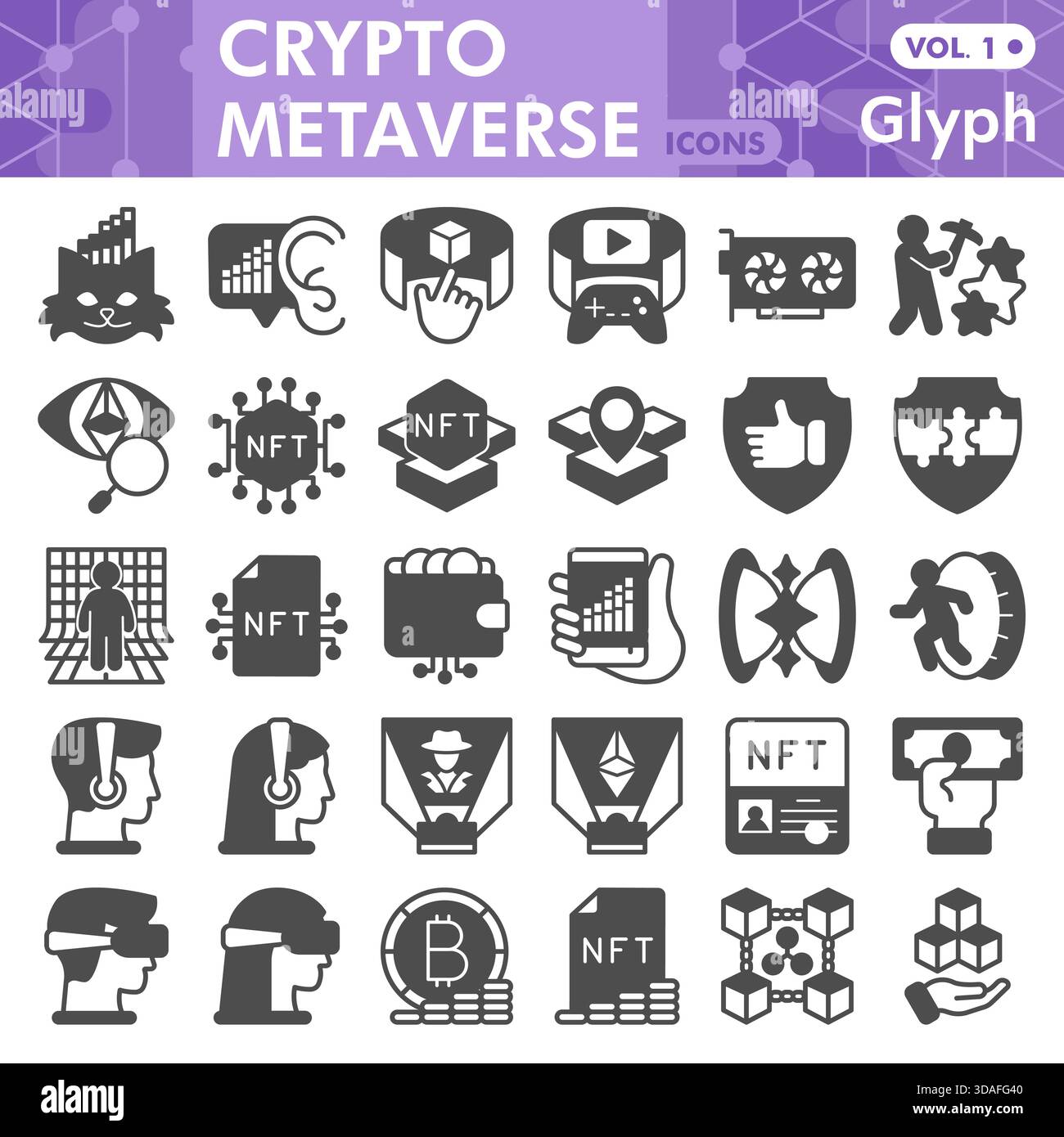 Crypto metaverse symbols collection or sketches, cryptography theme bubble  with glyph style signs for web and app. Vector graphics isolated on white b  Stock Vector Image & Art - Alamy