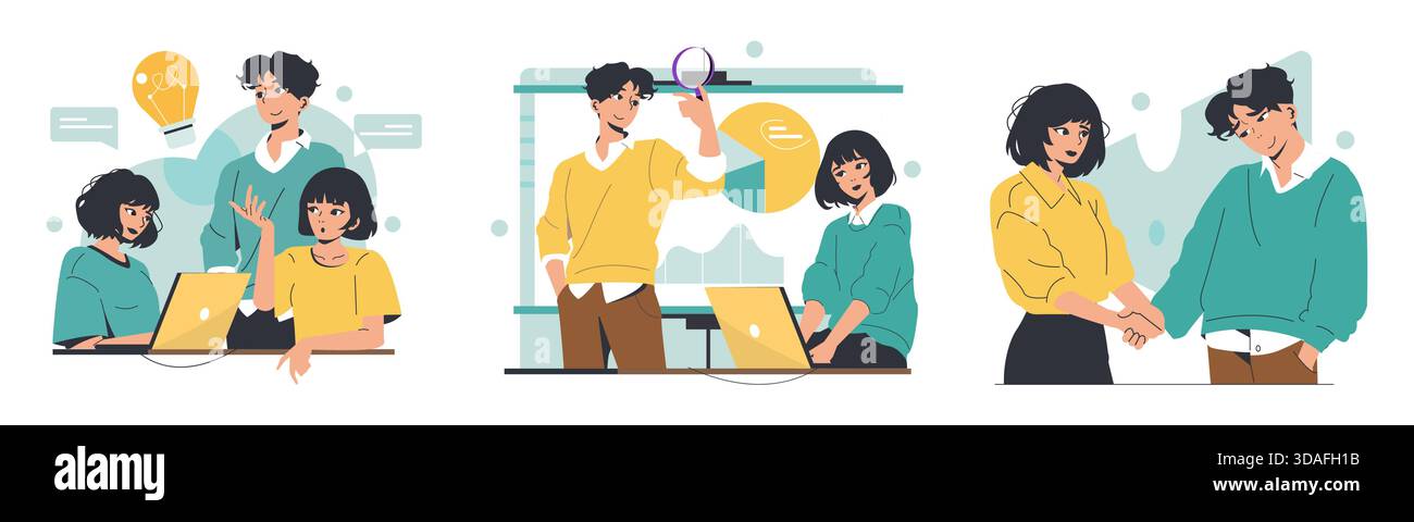 Collaborative Interactions Three diverse young colleagues Stock Vector Images - Alamy
