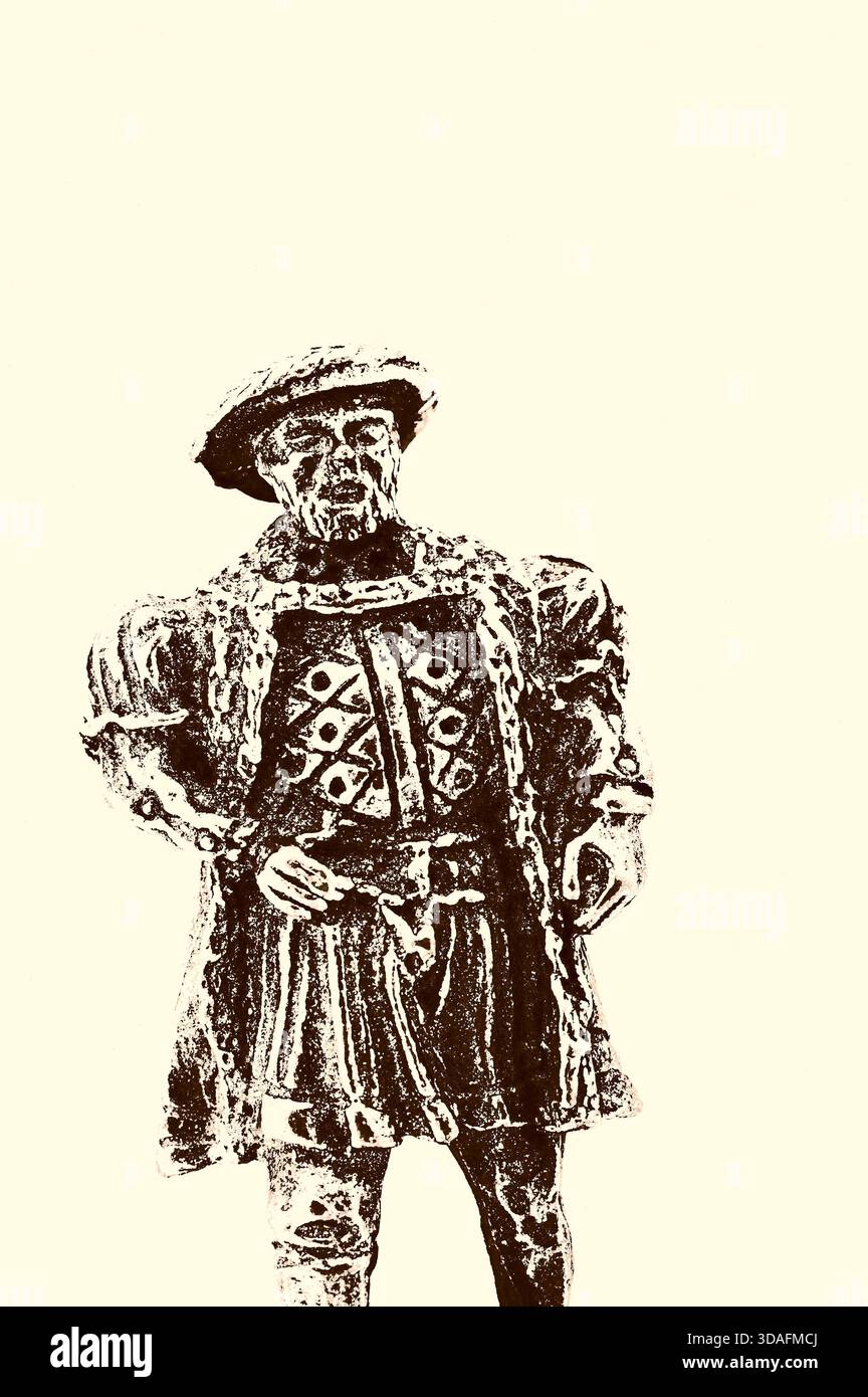Graphic monochrome image of model of British monarch Henry the eighth ...
