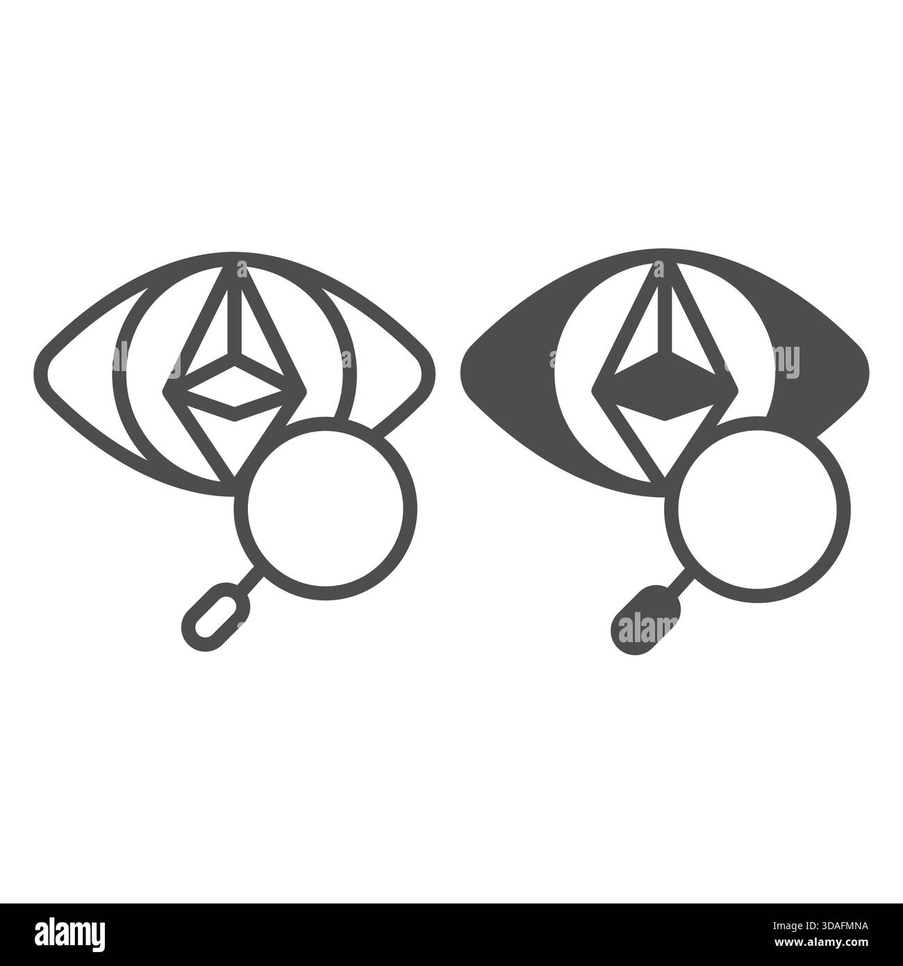 Eye with Ethereum coin and magnifier concept. Vector graphics. crypto  concept. Vector graphics. Crypto eye and magnifying glass sign on white  backgrou Stock Vector Image & Art - Alamy