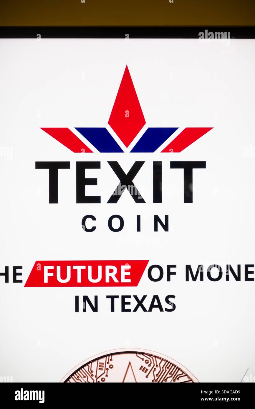 DALLAS, TEXAS, USA, November19, 2025: TEXIT crypto coin symbol for Texans  created by Texas state, showing in Dallas airport Stock Photo - Alamy