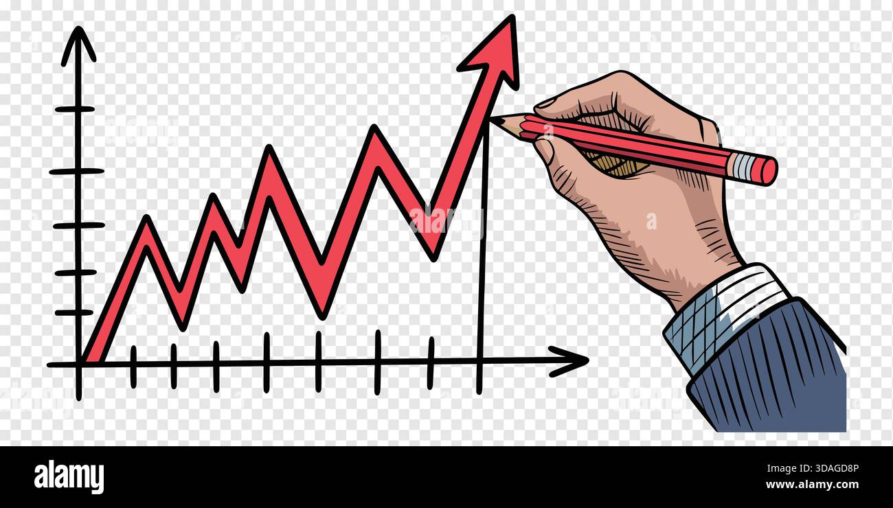 Red Rising Graph Chart Rising Stock Market Graph Hand-Drawn with Red Pencil and Upward Arrow ...