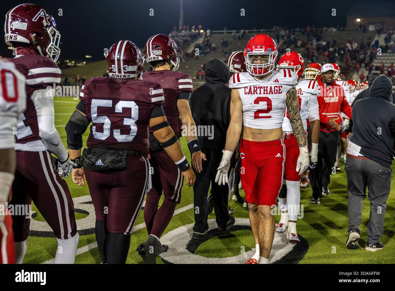 Tyler, TX USA: Carthage Bulldogs outside linebacker Carson Crawford (2 ...