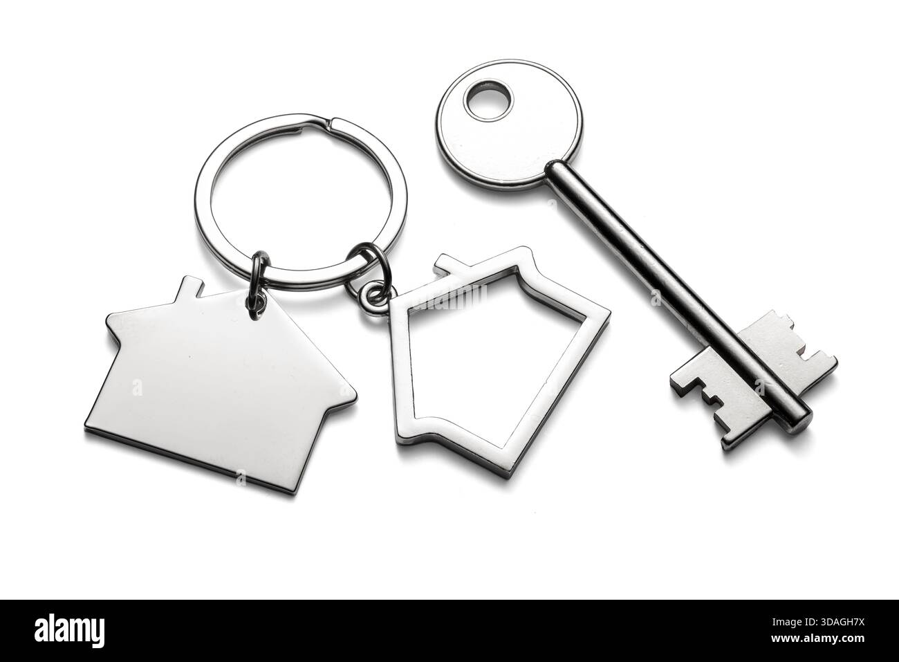 Silver keys with house keychain for home isolated on transparent white background Stock Photo