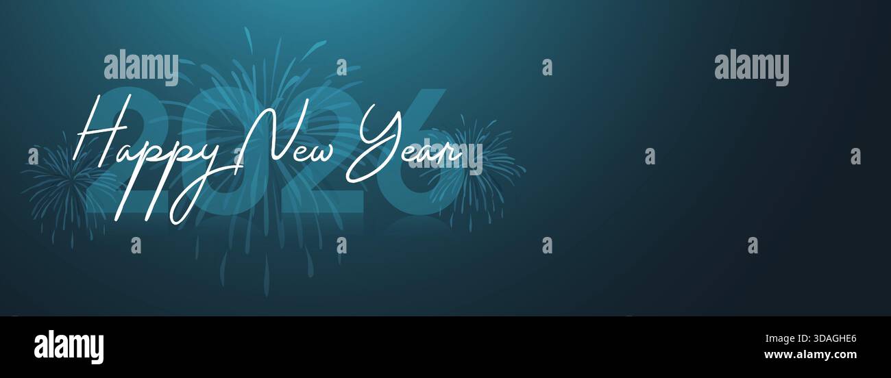 Elegant Script 2026 New Year Greeting Banner on Blue Gradient Background Stock Vector
