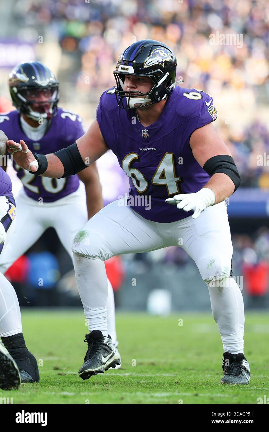 Tyler Linderbaum Baltimore Ravens center Tyler Linderbaum (64) in action during the ...