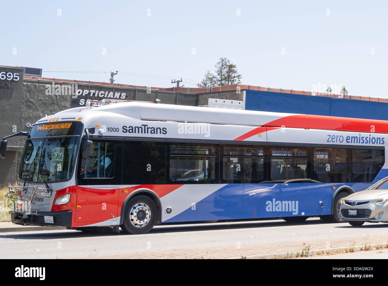Samtrans bus on street in the Silicon Valley, Redwood City, California ...