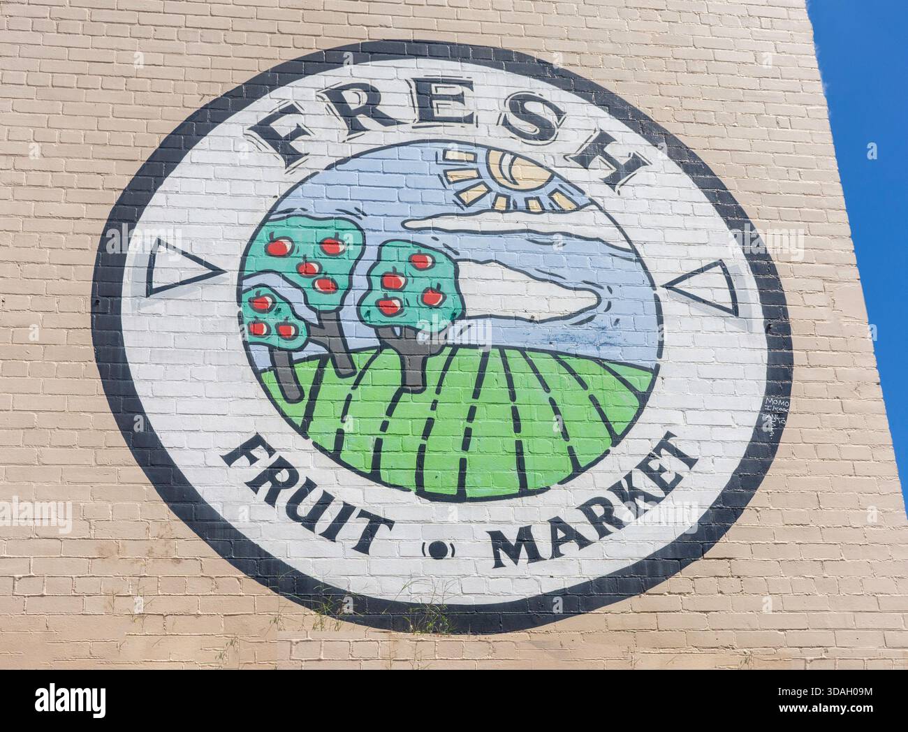 Fresh Fruit Market sign, Salamanca Market, Salamanca Place, Battery Point, City of Hobart, Tasmania, Australia Stock Photo