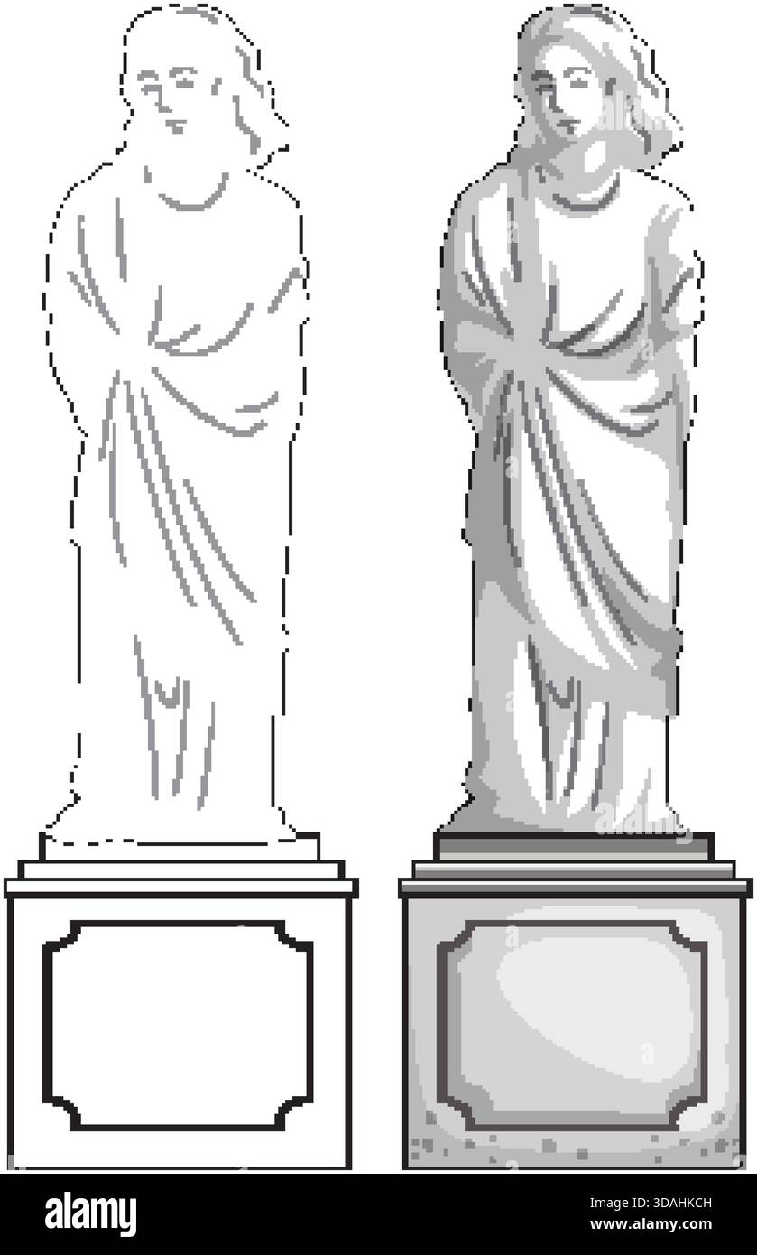 Vector illustration of classical female stone statue on pedestal, clean ...