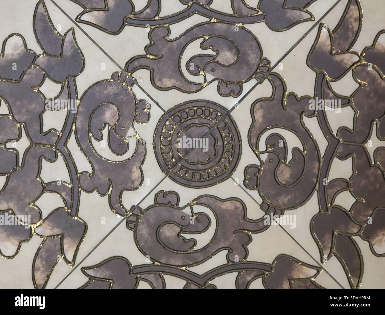 Close up of an elegant antique vintage pattern. This seamless background design with abstract floral ornament has classic, timeless feel. intricate te Stock Photo