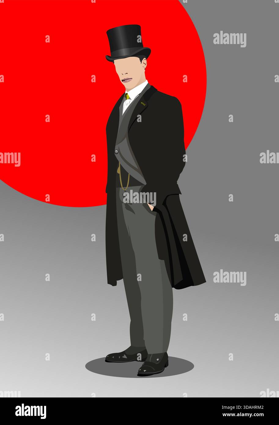 Illustration of a victorian gentleman wearing a long coat and a top hat ...