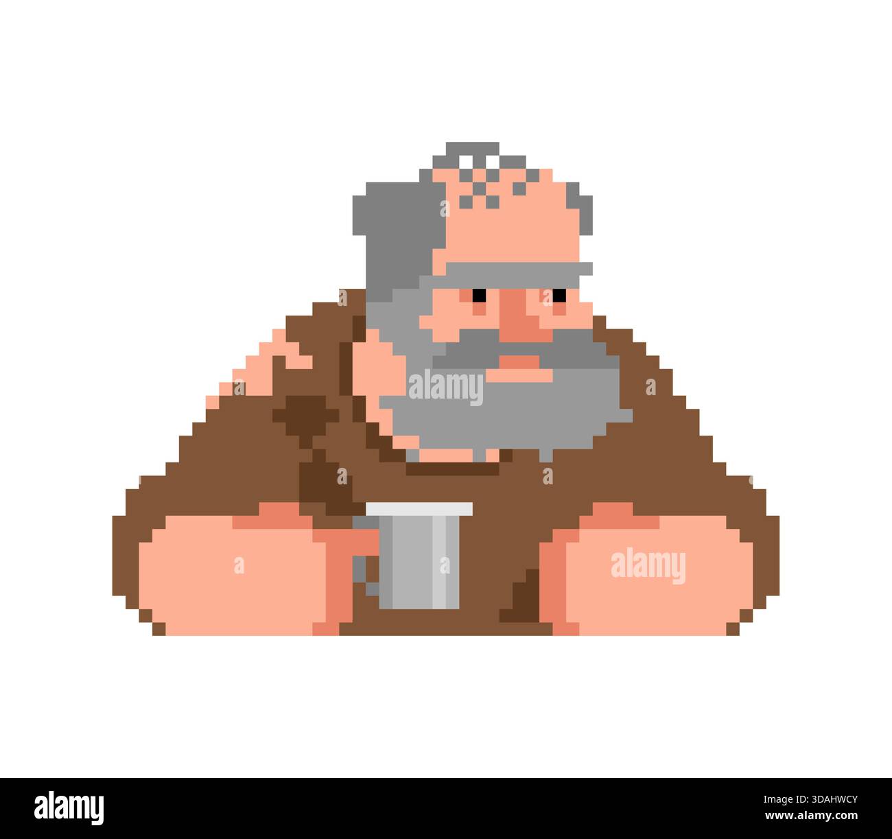 Pixel art homeless man with a large beard and worn clothing. Retro 8 ...