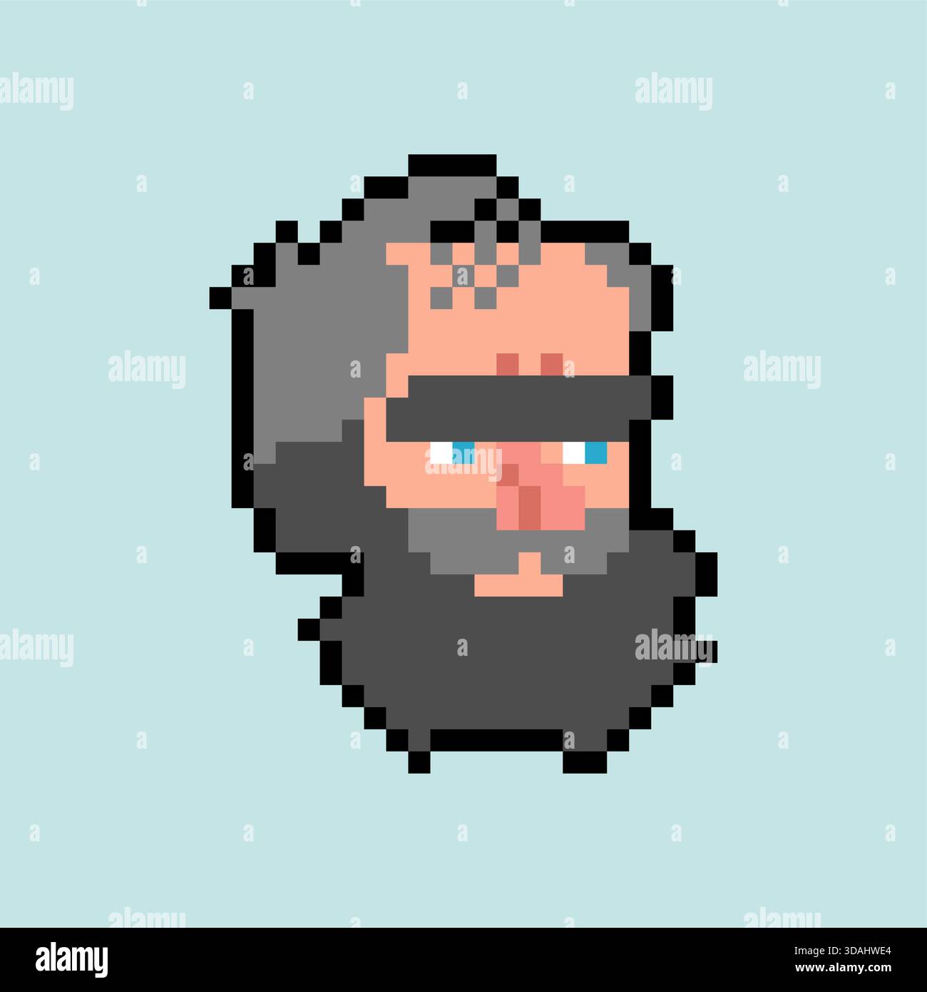 Pixel art portrait of a homeless man with a large beard and messy hair ...