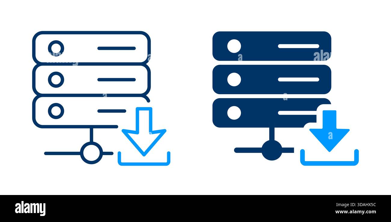 Server download icon. Showing data transfer from hosting equipment. Stock Vector