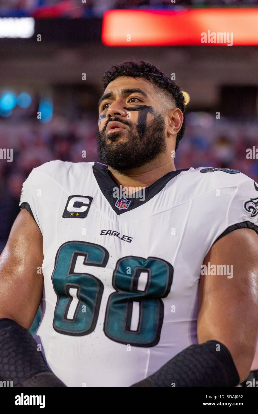 Philadelphia Eagles tackle Jordan Mailata (68) stands for the national ...