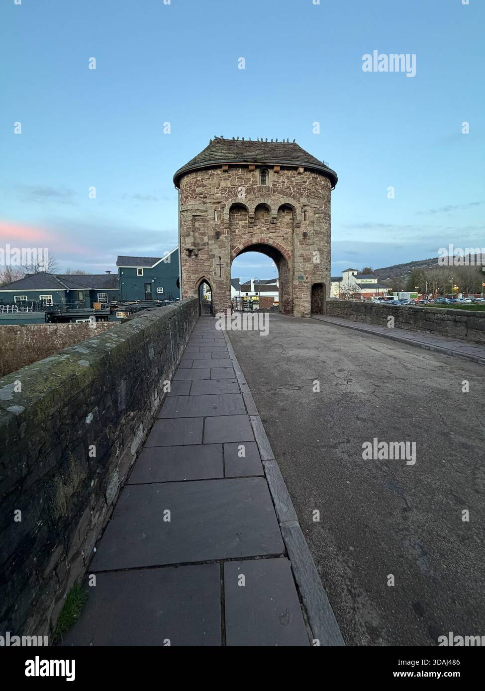 Monow Bridge. A mediaeval fortified bridge crossing the River Monnow, Monmouth, Wales. UK - Smartphone Captured Stock Image
