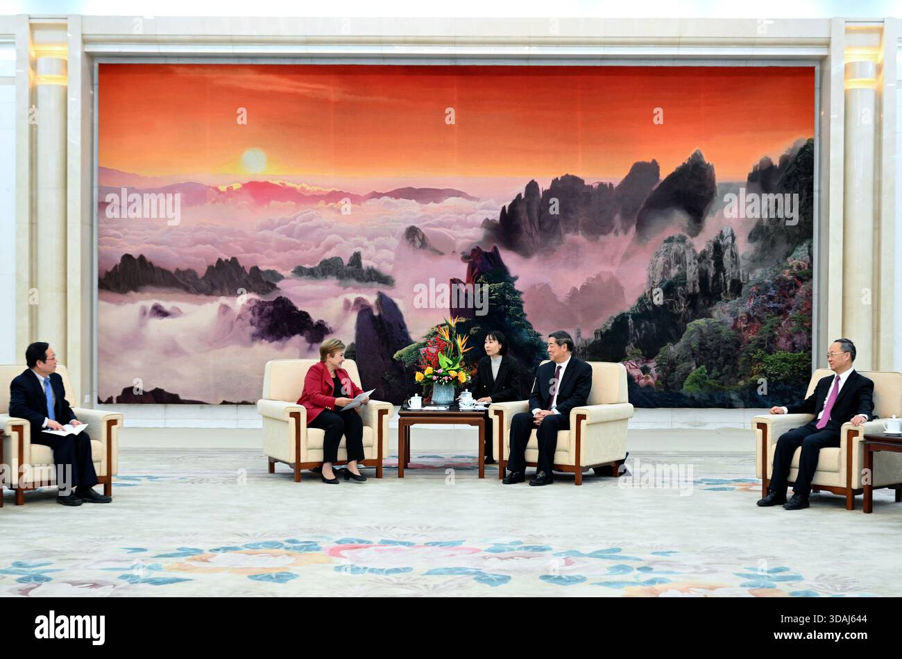 Beijing, China. 10th Dec, 2025. Chinese Vice Premier He Lifeng, also a  member of the Political Bureau of the Communist Party of China Central  Committee, meets with International Monetary Fund (IMF) Managing