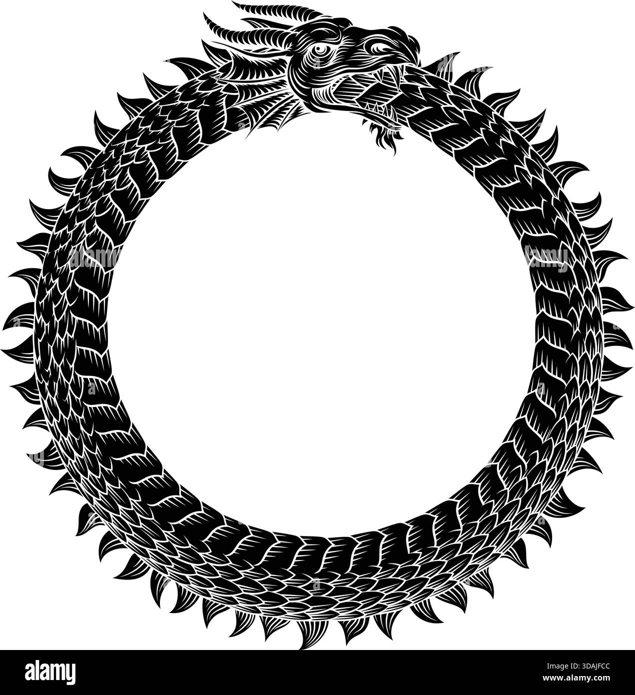 Ouroboros Circle Dragon Eating Circular Tail Stock Vector