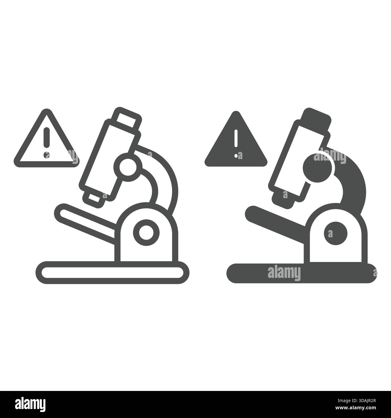 Microscope with warning line and solid icon, laboratory test concept ...