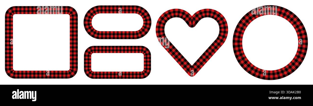 Buffalo check vector frames, simple heart, square and circle borders ...