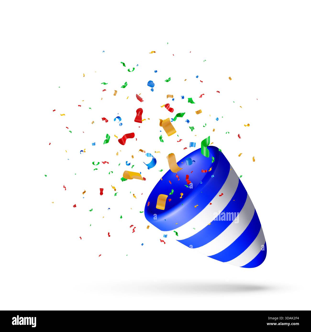 3D Exploding party popper with colorful confetti Stock Vector