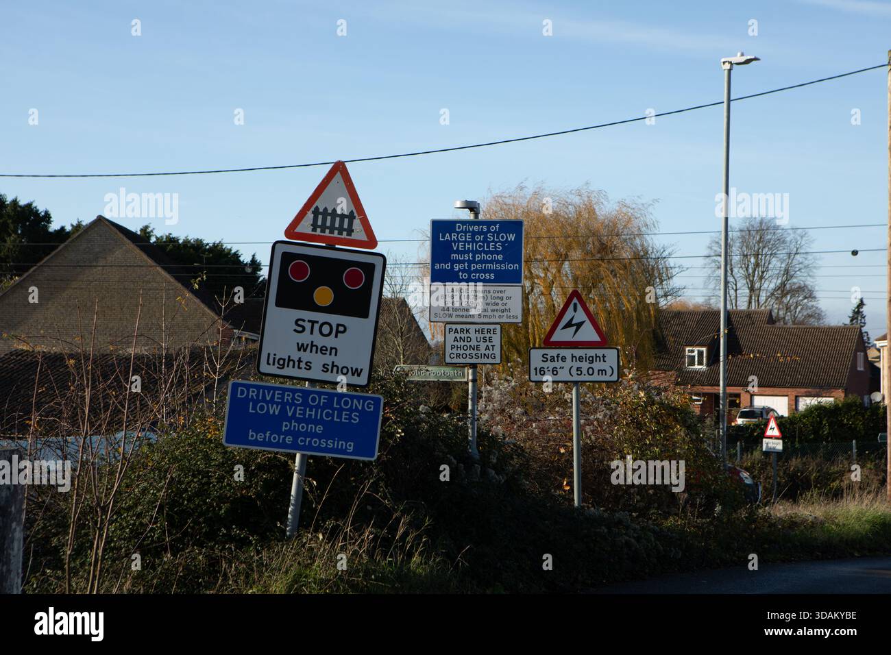 Warning signs, Level Crossing, Victoria Street, Littleport Stock Photo ...