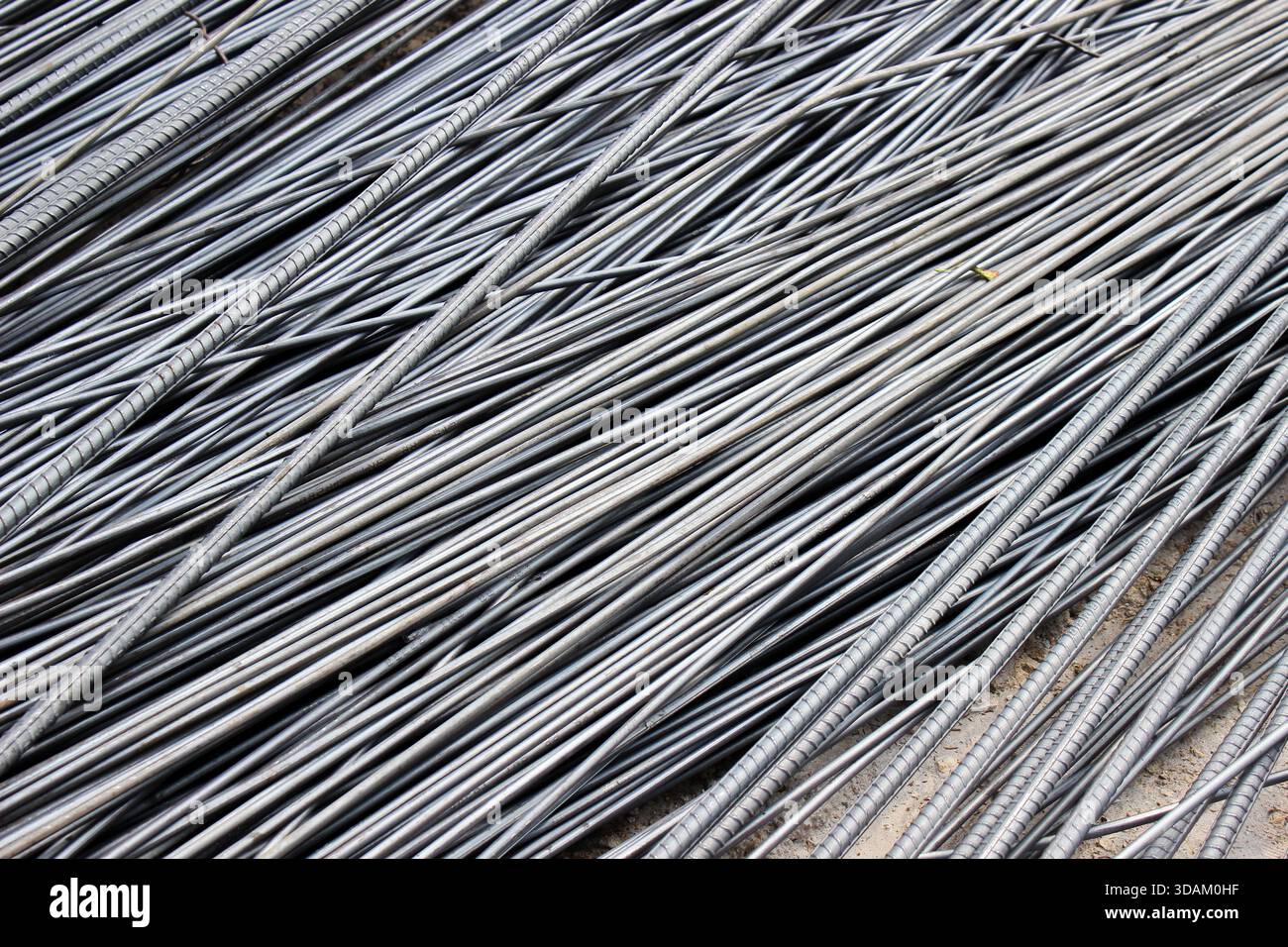 Stack of ribbed steel reinforcement bars (rebar), ready for building ...