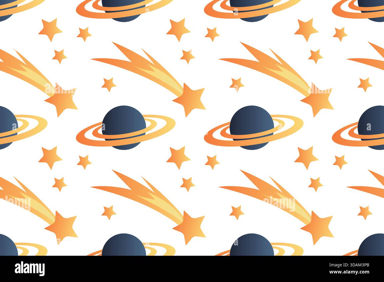 Cute seamless pattern with planets and stars. Hand-drawn illustration. Scene builder, element collection. Flat design. Stock Vector