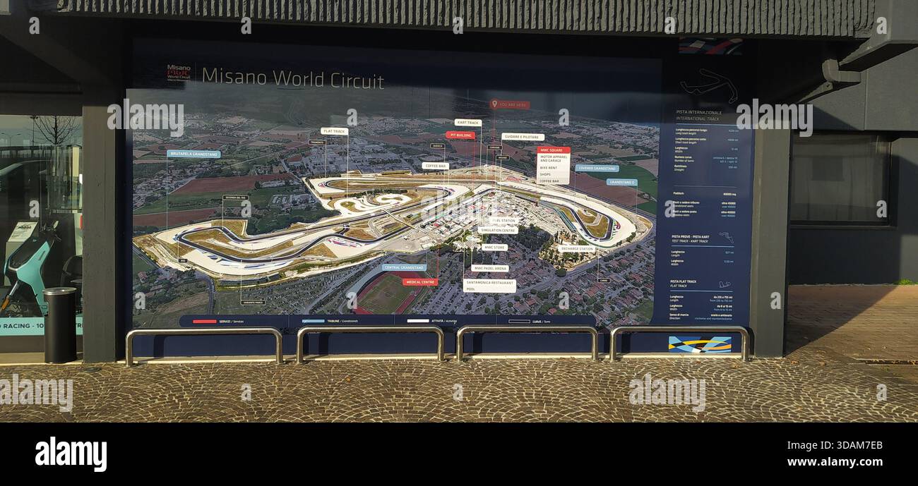Interior of the Misano Adriatico Circuit named after Marco Simoncelli and venue for the GP motorcycle race, GT super car race - Stock Image