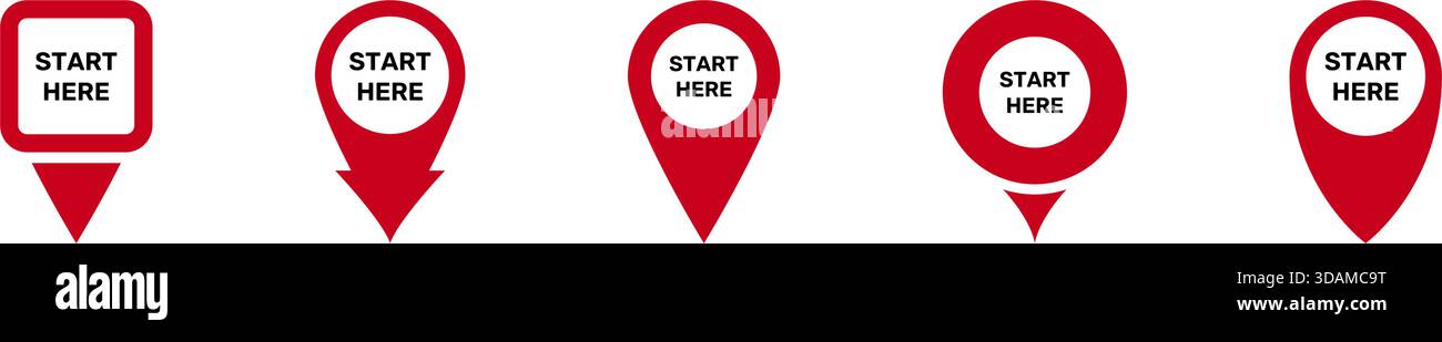 Start Here Location Pin Red Icon Set. Navigation, Beginning Point, And ...