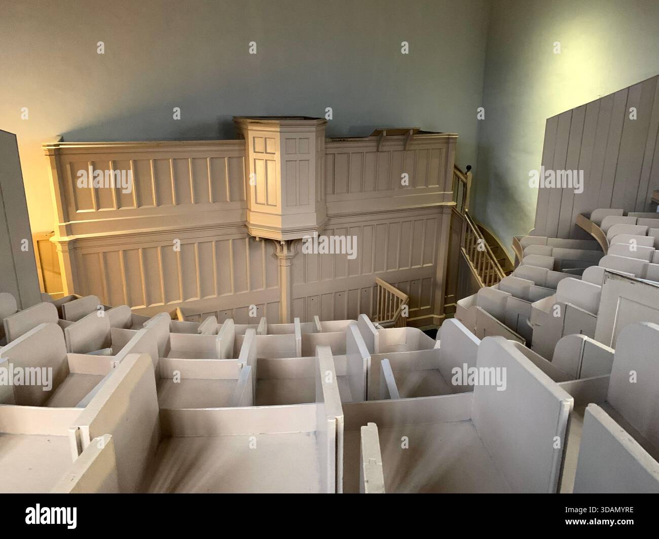 Lincoln Jail Prison Castle Church Chapel old style type prisoners dock god holly Christian service inside female type segregated cell cells gantry in - Smartphone Captured Stock Image