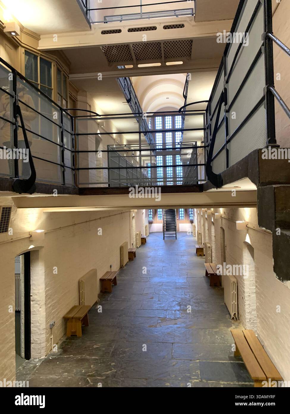 Lincoln Jail Prison Castle Church Chapel old style type prisoners dock god holly Christian service inside female type segregated cell cells gantry in - Smartphone Captured Stock Image