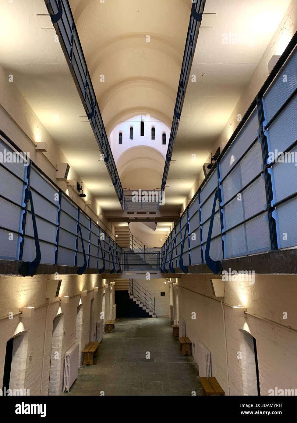 Lincoln Jail Prison Castle Church Chapel old style type prisoners dock god holly Christian service inside female type segregated cell cells gantry in - Smartphone Captured Stock Image