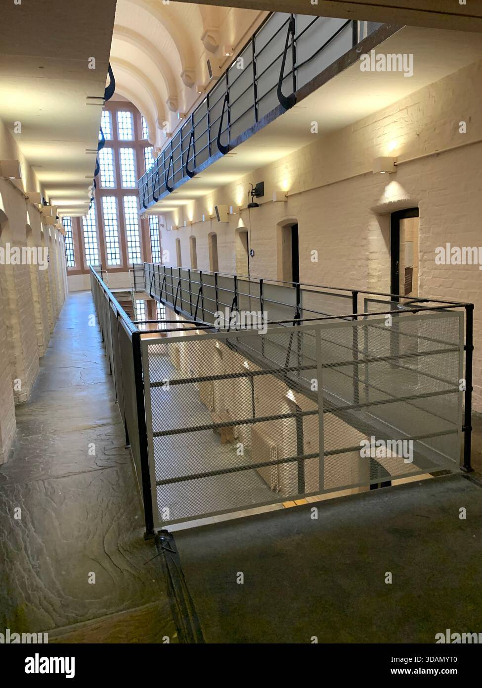 Lincoln Jail Prison Castle Church Chapel old style type prisoners dock god holly Christian service inside female type segregated cell cells gantry in - Smartphone Captured Stock Image