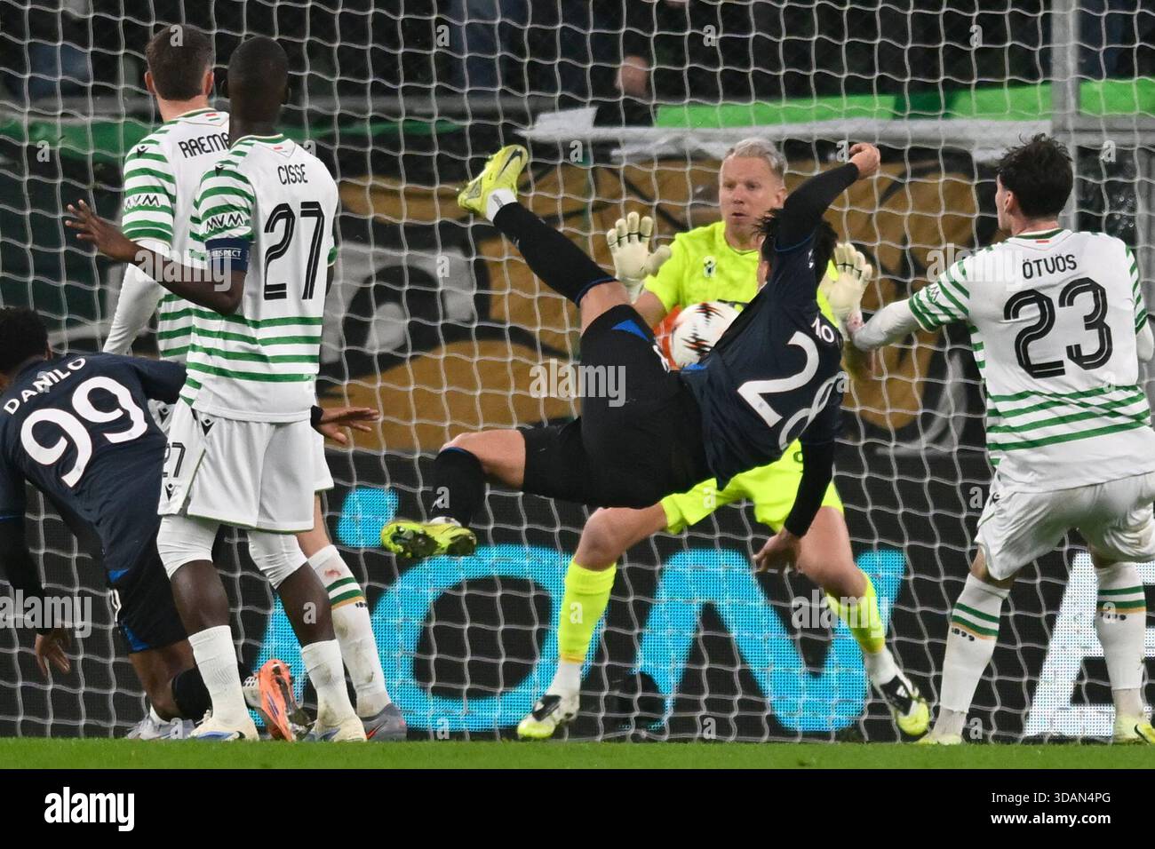 Rangers' Bojan Miovski scores during the Europa League opening phase ...