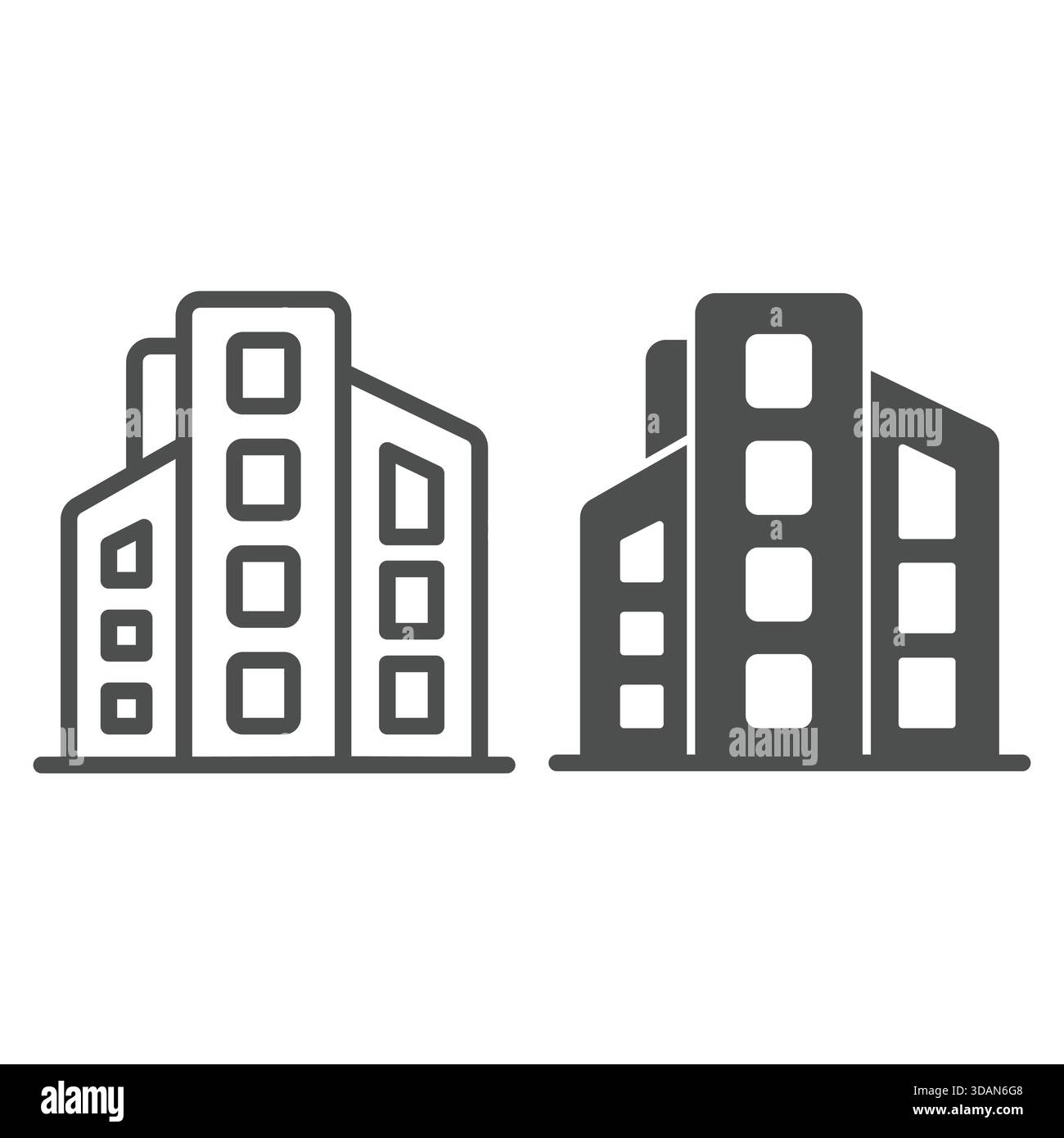 New multi family apartment house line and solid icon, building ...
