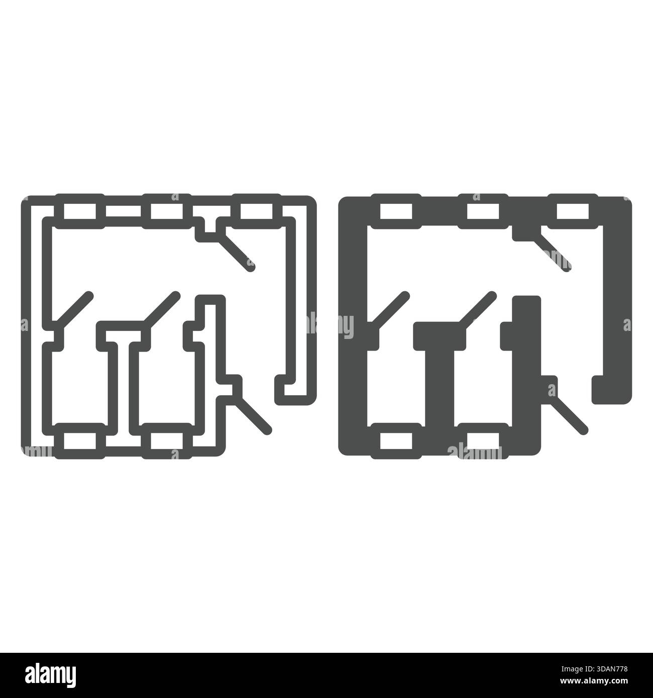 Room layout building plan line and solid icon, construction concept ...