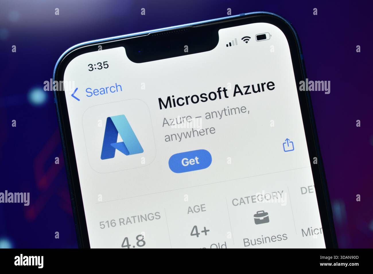 New Delhi, India 11 jaunary 2026:- Microsoft Azure App on smartphone is a cloud computing platform developed by Microsoft Stock Photo