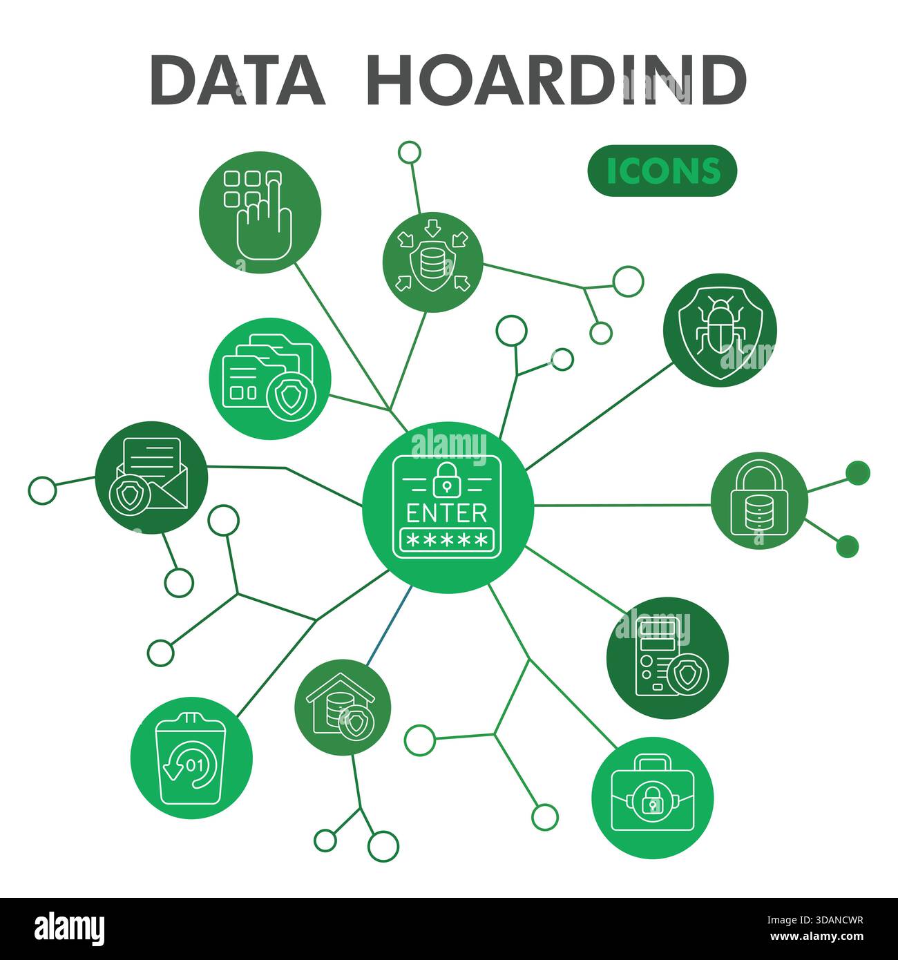 Data hoarding symbols collection or sketches. files storage theme icons ...