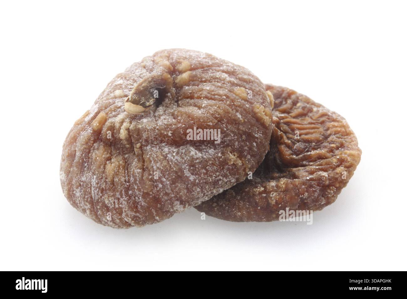 Food, Two Dried Figs Isolated On White Stock Photo