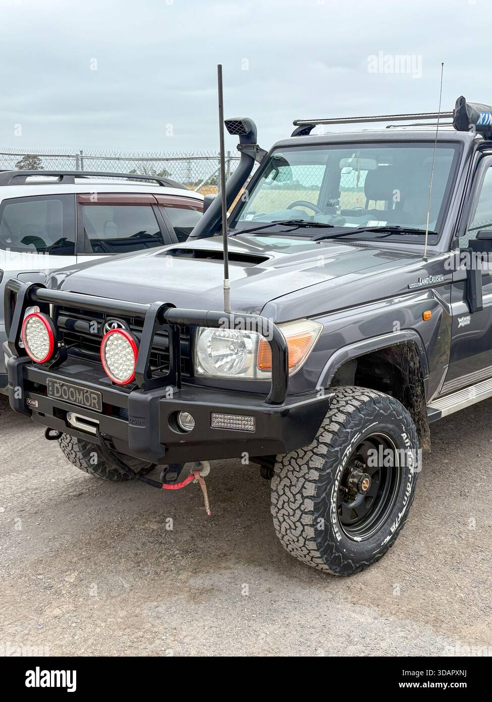 2013 Toyota Landcruiser 4WD vehicle, BF Goodrich tyres, bulbar, spotlights and outback aerial, snorkel fitted, Sydney,NSW,Australia - Smartphone Captured Stock Image