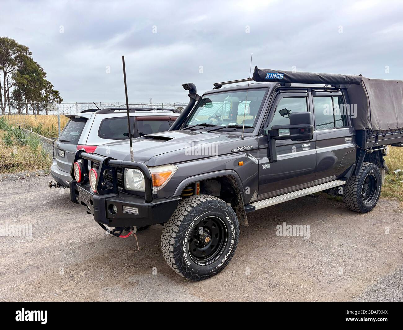 2013 Toyota Landcruiser 4WD vehicle, BF Goodrich tyres, bulbar, spotlights and outback aerial, snorkel fitted, Sydney,NSW,Australia - Smartphone Captured Stock Image